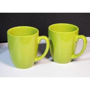 2 Vintage Corelle Coffee Cups Lime Green Coordinates Stoneware 12 oz Mugs